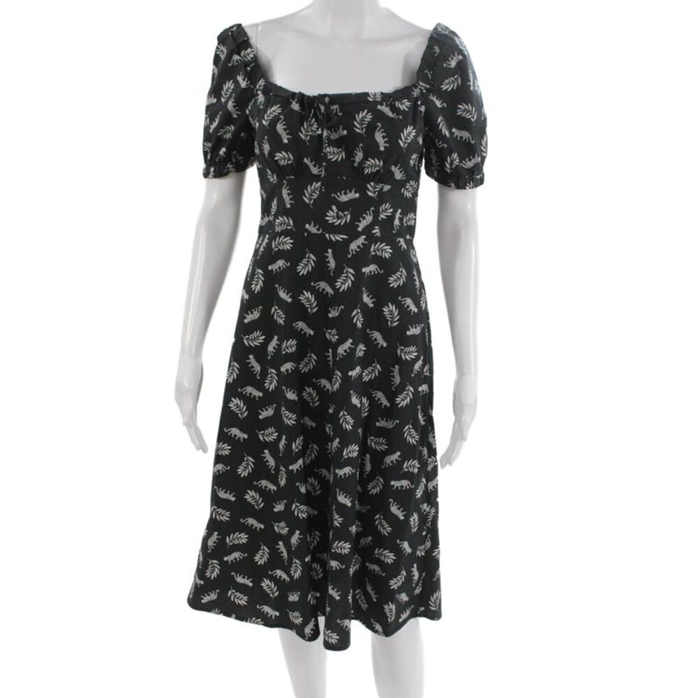 HVN Womens Fit & Flare Black Square Neck Short Sleeve Dress Size 4